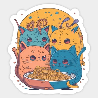 Cat Eating Spaghetti - Cute Kitten Noodles Design Sticker